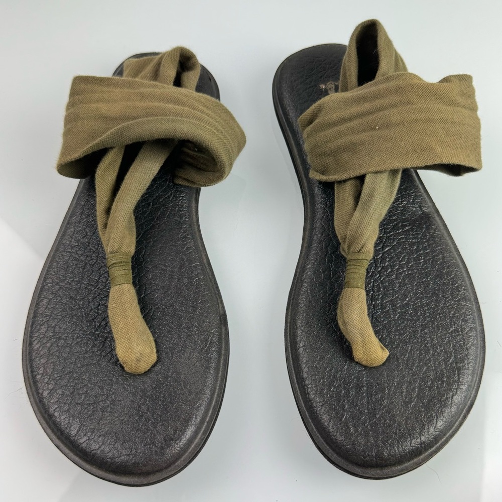 Sanuks Sandals Yoga Sling 2 Open‎ Thong Toe Olive Green Cushioned Flats Shoes